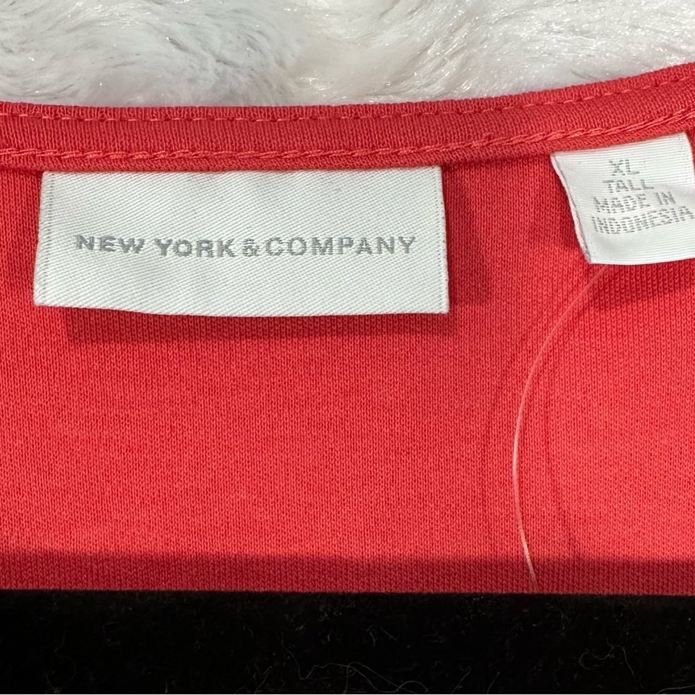 New York &‎ Co Women’s XL Tall Fit & Flare V neck Coral Midi Dress - Picture 3 of 9